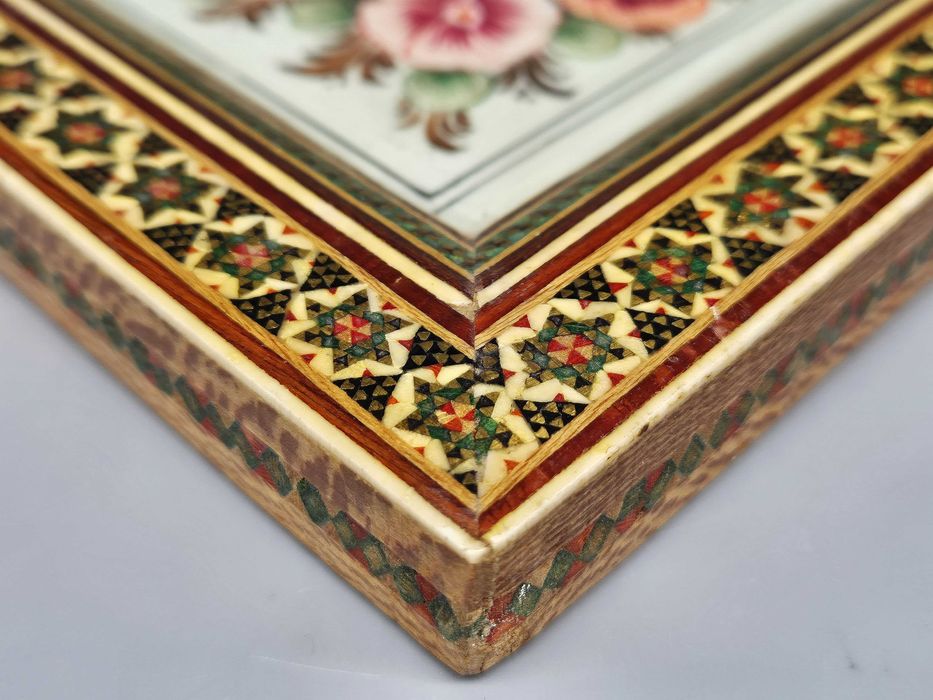 Obraz Khatam Persja intarsja ręcznie robiona Ptaki Kwiaty XX w.