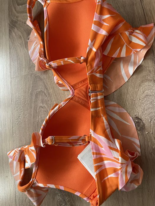 Bikini strój kąpielowy dwuczęściowy pomarańczowy falbanka tropikalny l