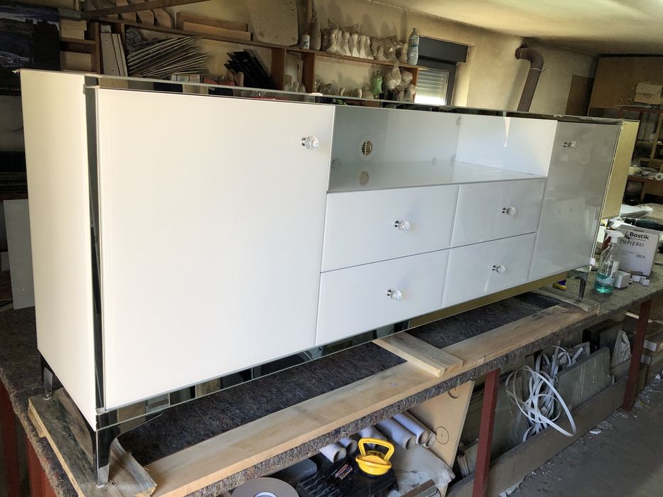 Komoda biala, lustro, lustrzana, glamour, ludwik chrom, Okazja!!!