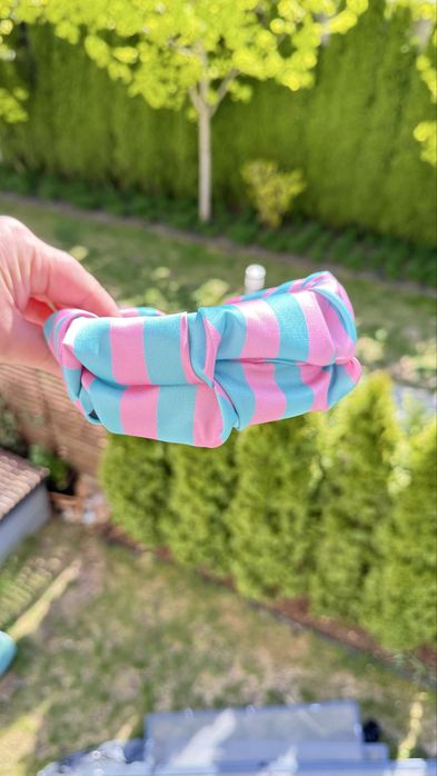 Opaska marszczona roxy stripes róż / turkus