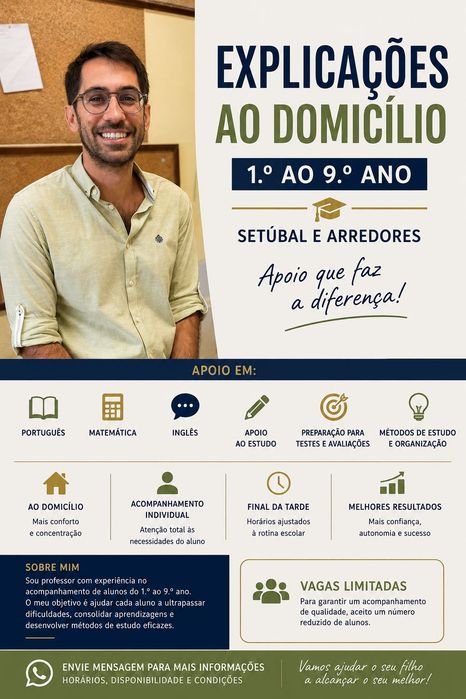 Explicações ao Domicílio | 1.º ao 9.º Ano | Setúbal