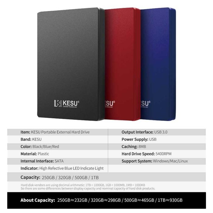 HDD 2,5-дюймовый портативный внешний жесткий диск 500 ГБ USB3.0