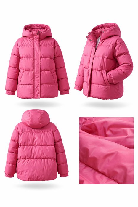 Стильний рожевий пуховик (пуфер) oversize