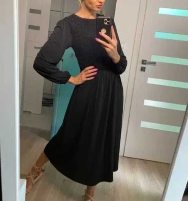 Zara czarna dluga elegancka sukienka