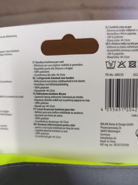 ODBLASKOWA NEONOWA BANDANA bezpieczeństwa DLA PSA - rozm M 44-53 cm