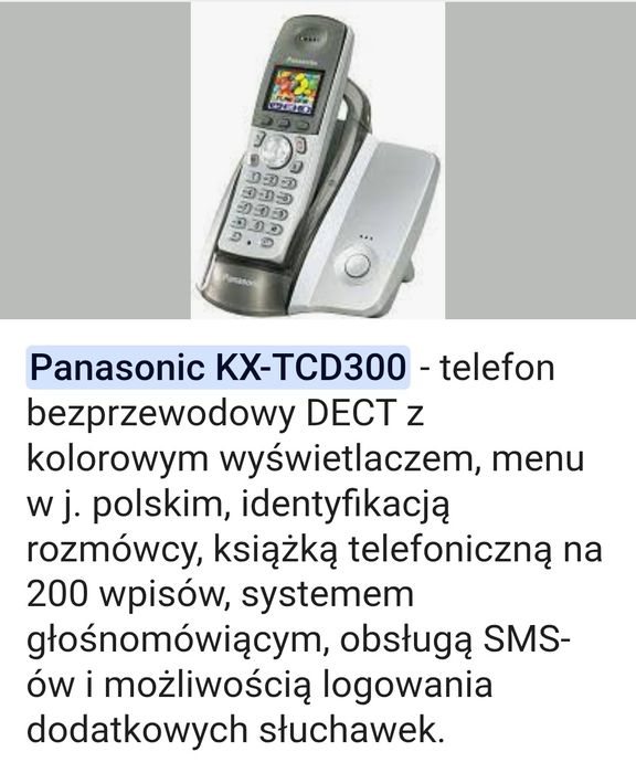 Telefon stacjonarny bezprzewodowy Panasonic KX-TCD 300 z kolorowym wyś
