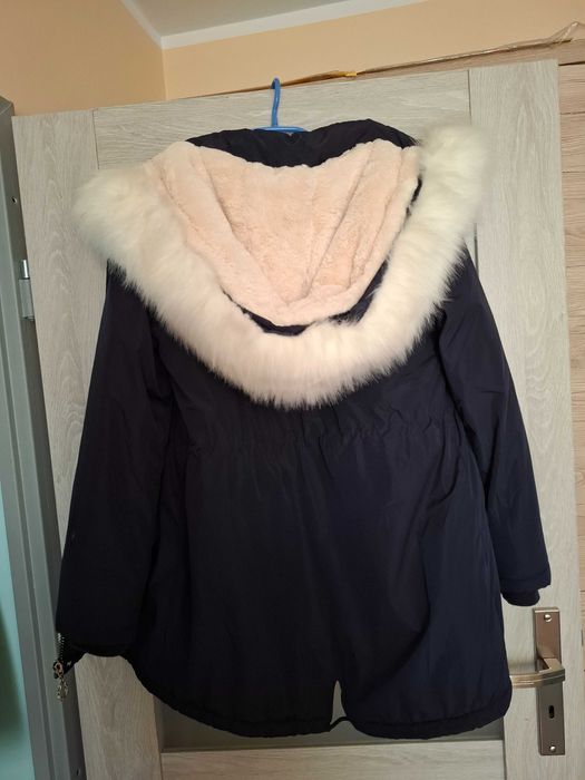 Granatowa ocieplana zimowa parka kurtka