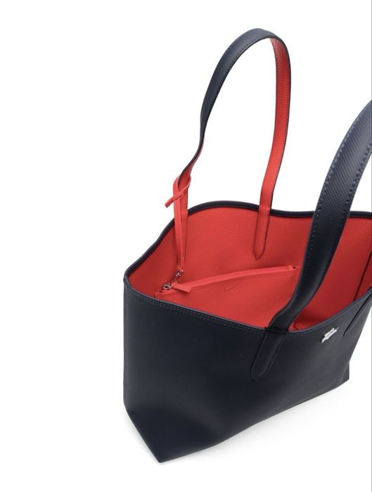 Шопер двосторонній Lacoste A4 . Сумка для навчання . Біла та червона середина.