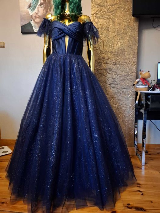 Suknia balowa na studniówkę. Ortis Glamour Navy R40. Polski producent!