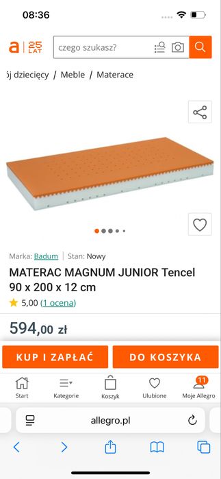 Materac piankowy 160x90 Magnum Junior Tencel