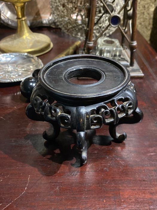 Jarra em Porcelana Chinesa séc XIX Base madeira 25 cm