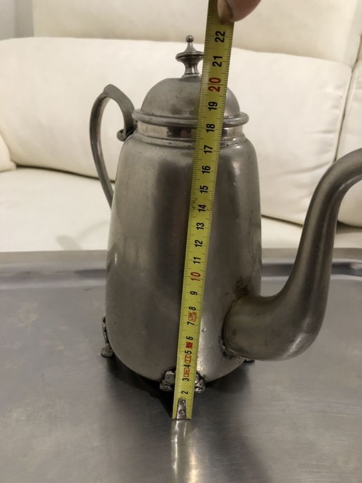 Bule Vintage em casquinha e tabuleiro em inox