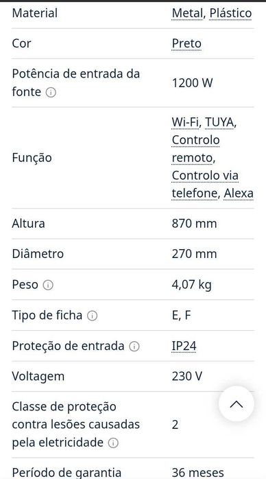 Aquecedor de Esplanada/ Jardim/ Pátio NEDIS HTPA21BKW