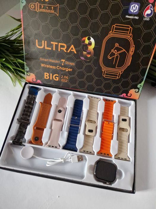 Smartwatch ultra 3, pełny komplet 7 pasków