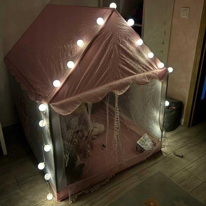 Namiot Domek dla Dzieci Zamek Pałac do Pokoju Ogrodu + Lampki LED Róż