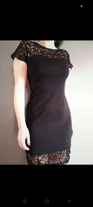 Piekna sukienka mała czarna z cekinami i koronką Kalami exclusive r.40