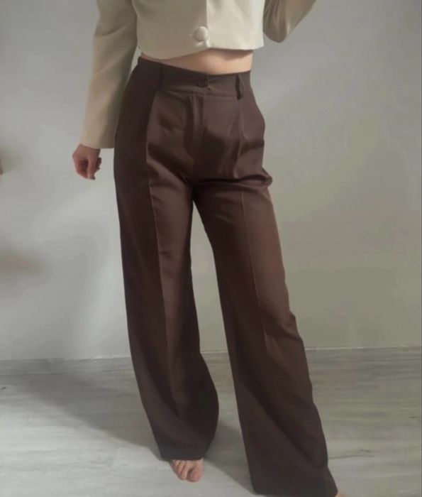 spodnie garniturowe brązowe