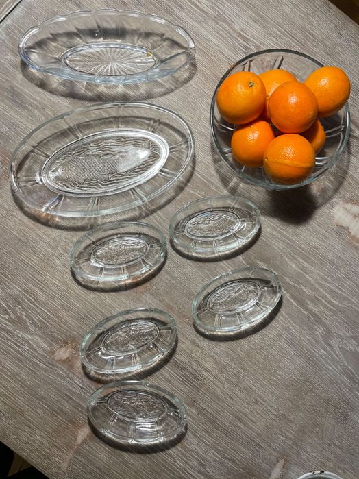 Stare szkło PRL waza miseczki komplet