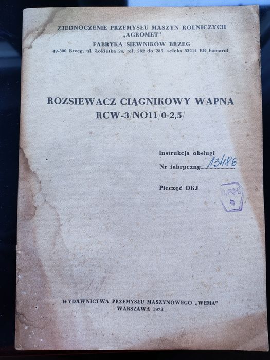 Instrukcja obsługi z katalogiem części Rozsiewacz wapna RCW-3