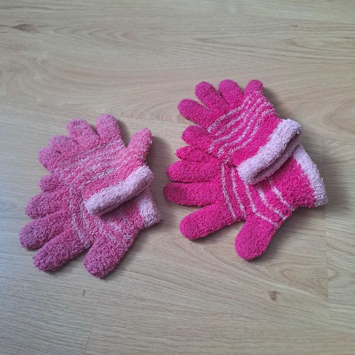 Ciepłe polarowe rękawiczki dziecięce w paski / zestaw 2 par