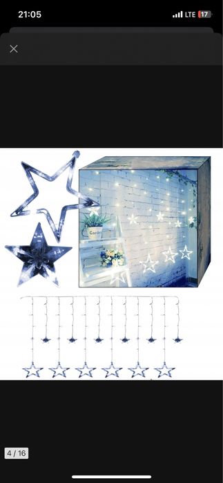 Gwiazdy wiszące lampki świąteczne kurtyna LED