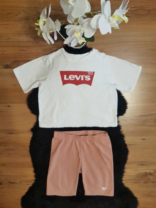 Cudny zestaw:) krótka bluzeczka LEVI'S krótkie legginsy HUMMEL 152