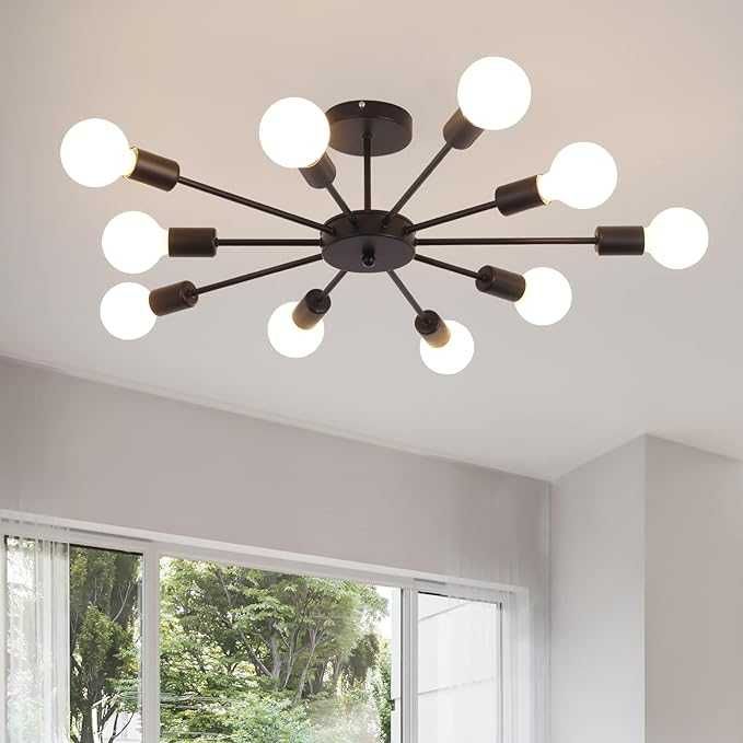 Czarna Lampa Gwiaździsta 10 Ramion Żyrandol Sufitowy Loft Vintage