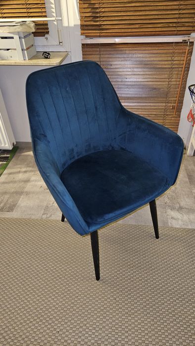 Krzeslo tapicerowane niebieskie morskie welur