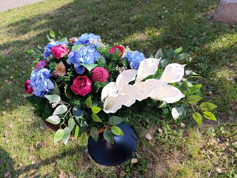 Wiązanka stroik kompozycja 120 cm! na grób cmentarz sztuczne kwiaty PREMIUM + szarfa gratis