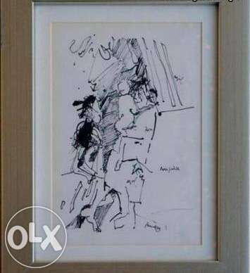 JÚLIO RESENDE - Litogravura de 28x19cm com moldura cinza