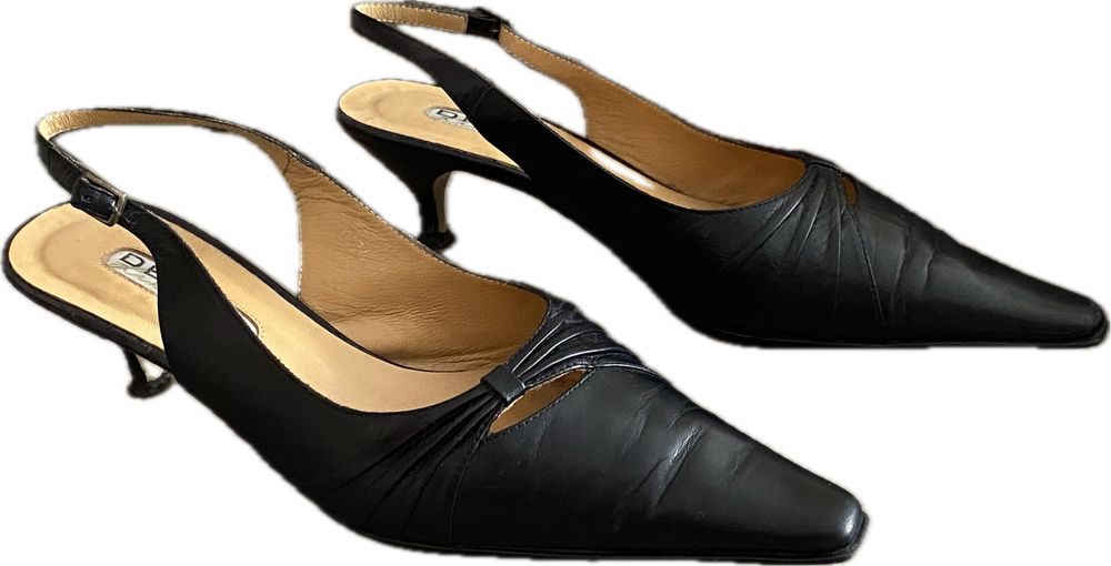 Czarne luksusowe czółenka sling-back r. 39