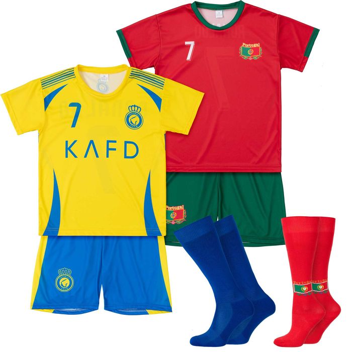 Stroje piłkarskie dziecięce Ronaldo rozm. 140 + getry