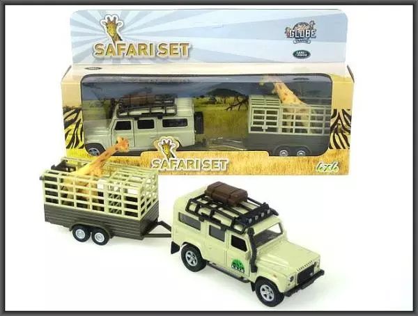 Land Rover z przyczepą i żyrafą w pud. HIPO. Hipo