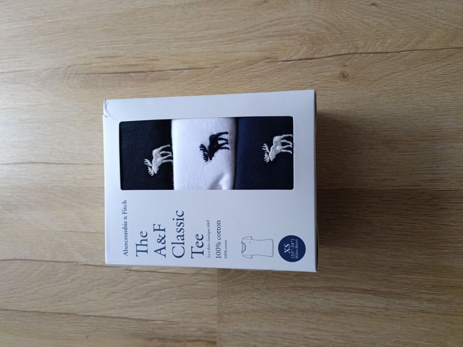 Oryginalny 3-pak Abercrombie&Fitch koszulka T-shirt czarny biały grana