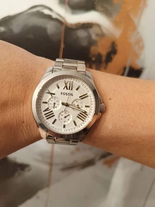 Srebrny zegarek damski Fossil bransoletka