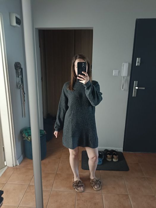 Długi sweter, sukienka sweterkowa, pół golf, z dzianiny, r. M / 38