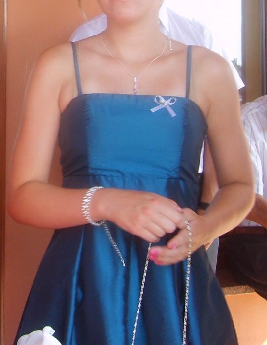 Sukienka XS turkusowa metaliczna 34 niebieska rozkloszowana na wesele