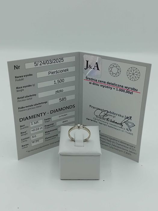 Złoty pierścionek z diamentem P: 585 / G: 1,5