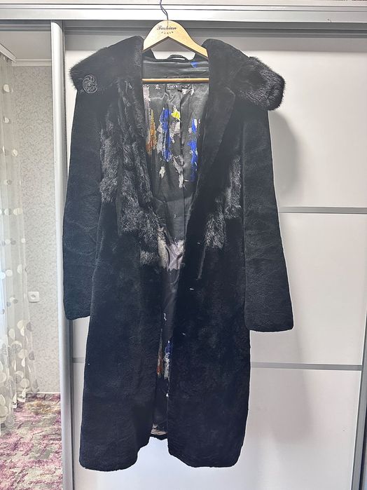 Шуба мутон з норкою 110 см