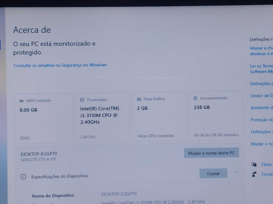 Toshiba i3 SSD 8Gb Ram bateria boa