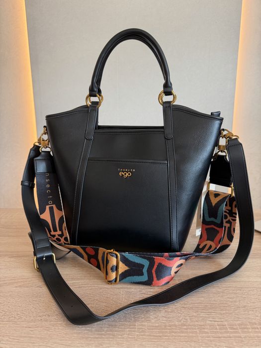 Torba shopper czarna skóra ekologiczna Ego