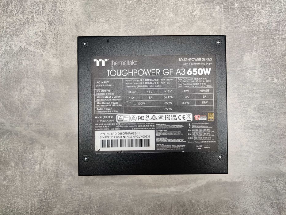 Thermaltake GF A3 650W Gold | ATX 3.0 / 12VHPWR | На пломбі