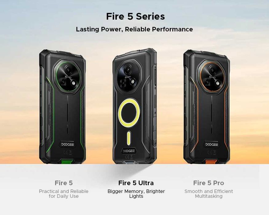 DOOGEE Fire 5 Ultra com Luzes de Camping de 1200LM, 32GB (8+24) de RAM, 256GB de ROM