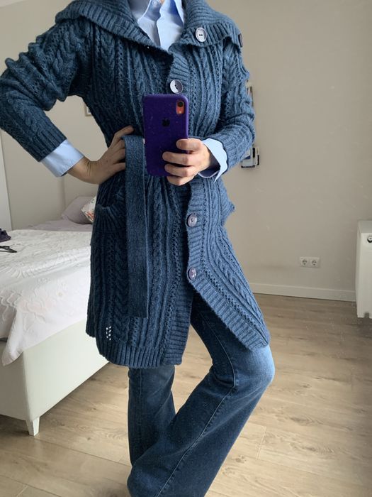 Светер-кардиган шерсть жіночий подовжений на ґудзиках, s-m