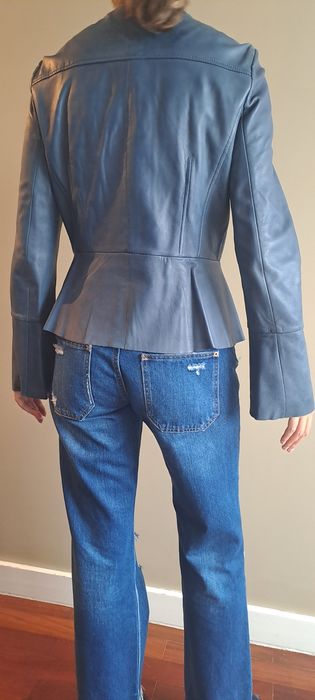 Casaco de couro azul MANGO