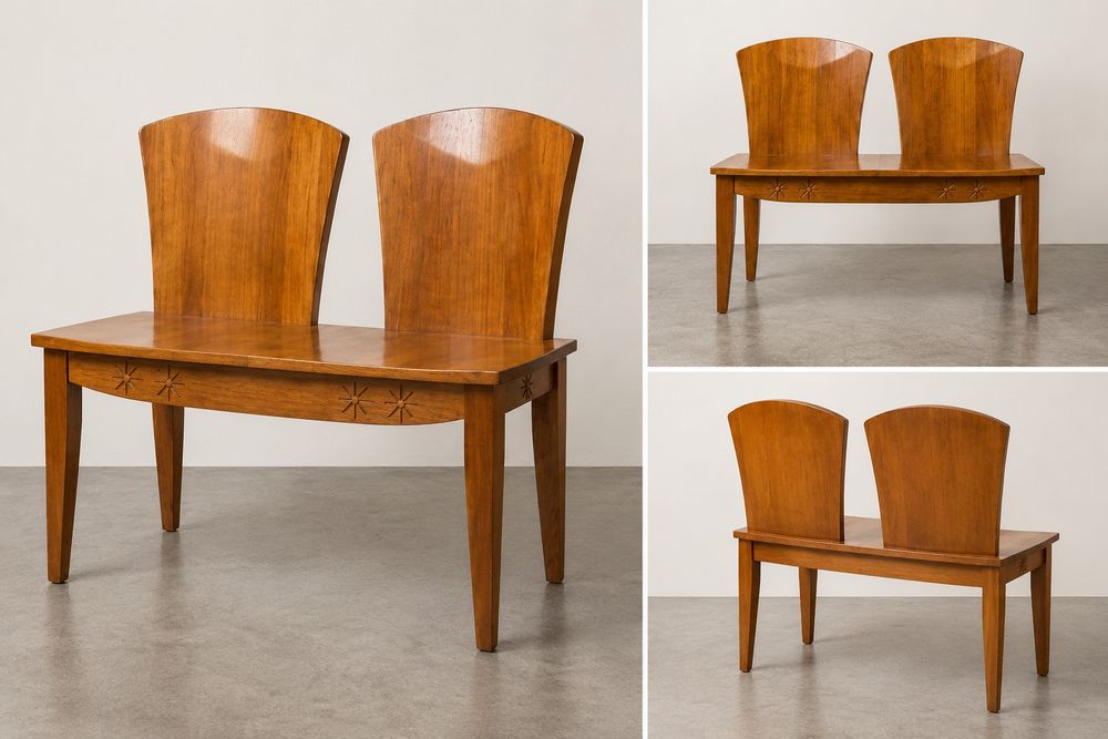 Conjunto Sala de Jantar em Madeira Maciça – Mesa + 4 Cadeiras + Banco