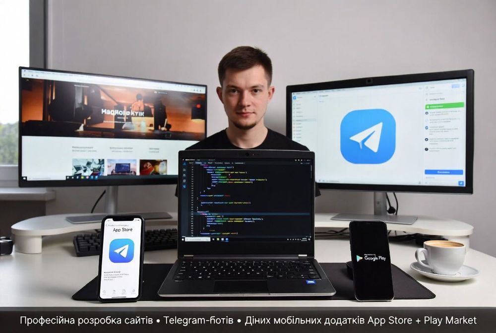 Створення сайтів , Telegram-ботів та офіційних мобільних додатків (App Store + Play Market) | Високий рівень кодування