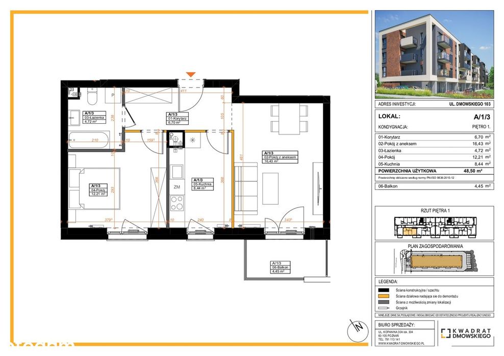 Oddzielna kuchnia, balkon od południa. Spacer 3D - obok tereny zielone