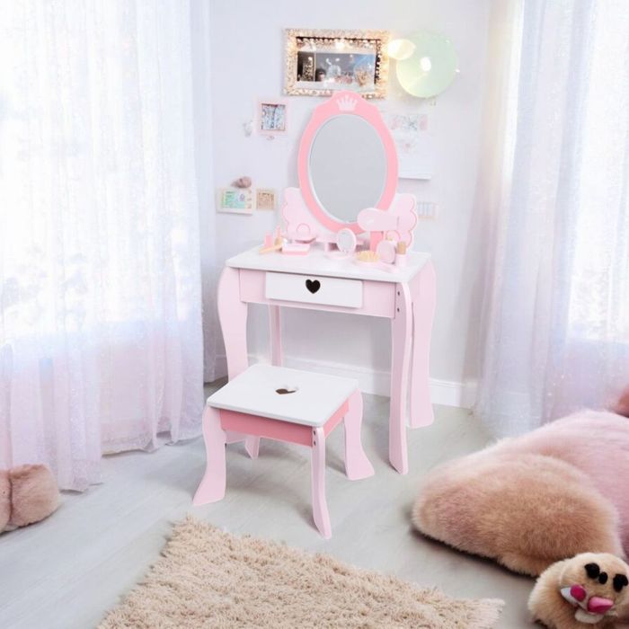 Дерев'яний туалетний столик з дзеркалом для дівчаток+ аксесуари