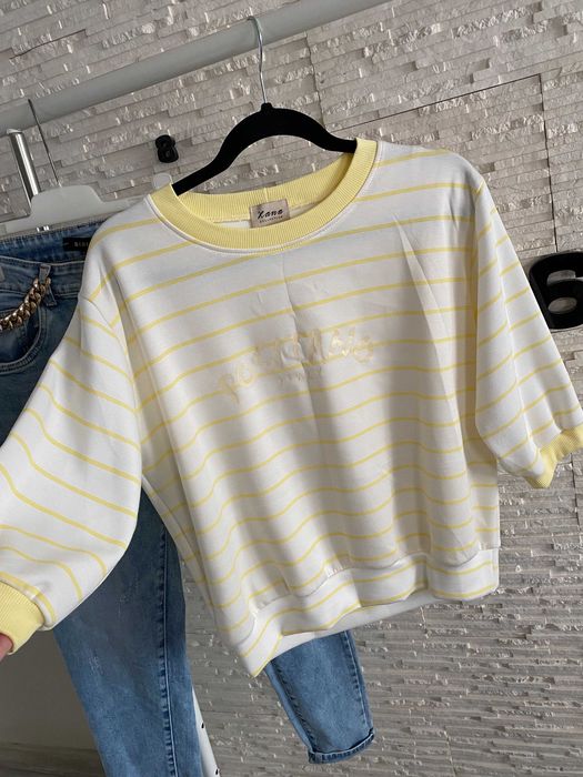 Xana Poland bluza rękaw 3/4 w cytrynowe paski Positano